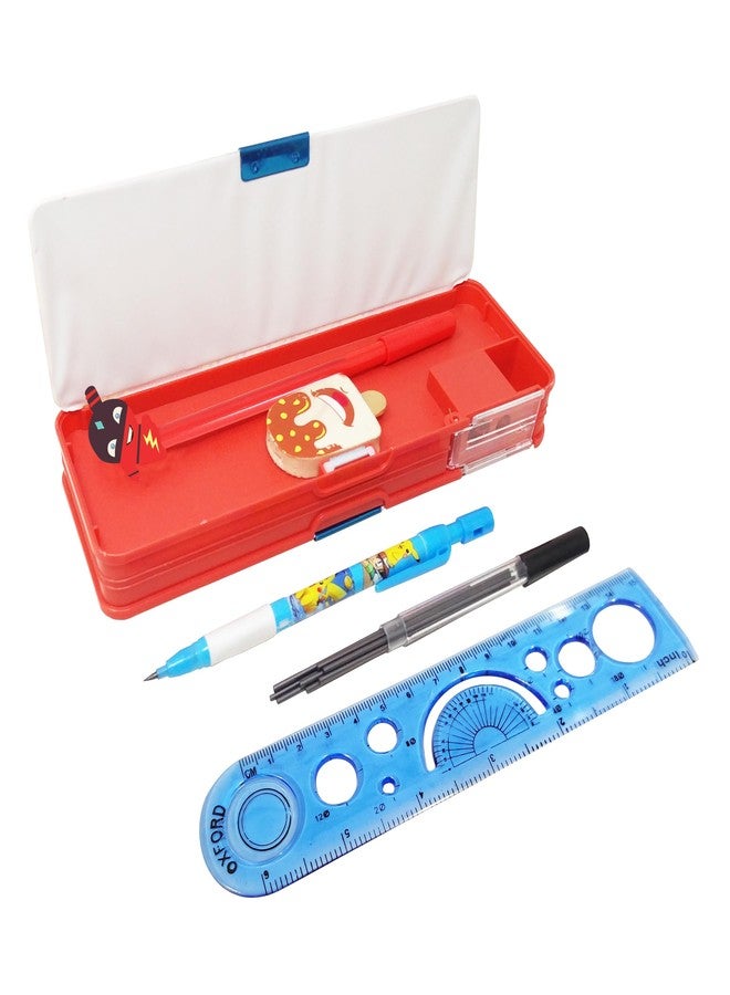 Sidak Stationery Pencil Box Combo of 5 Items - 1 Pencil Box with Calculator,1 Cartoon Pen, 1 Lead Pencil with Extra Refill, 1 Eraser and 1 Scale for Kids. (Red) - Image 4